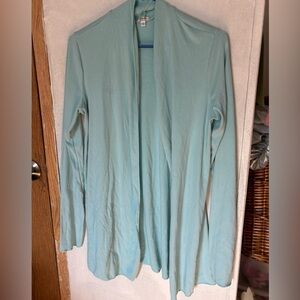 PJ Harlow Amelia Rib Knit Cardigan Aqua Blue Supima Cotton - Small HOLE